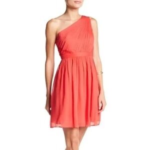 J.Crew One Shoulder Silk Dress 6 Coral Pink Pleated Bodice Cocktail‎ Bridesmaid